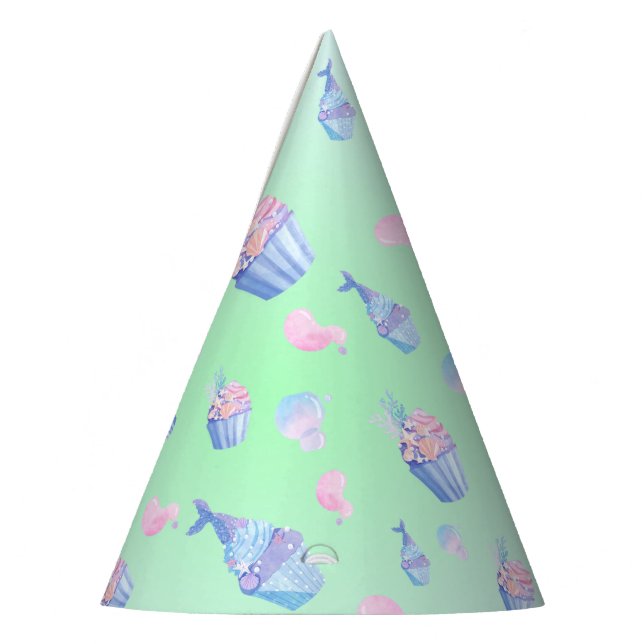 Cute Sweet cupcake mermaid Happy Birthday Girly Party Hat (Left)