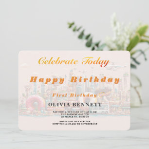 Cute Sweet Donut City First Birthday Invitation