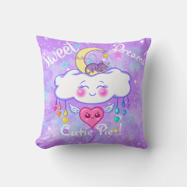 Cute Sweet Dreams Cutie Pie Kawaii Throw Pillow (Front)