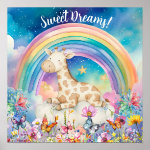 Cute Sweet Dreams Floral Rainbow & Giraffe Poster