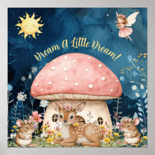 Cute Sweet Dreams Floral Reindeer & Mice Poster