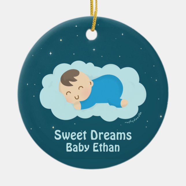 Cute Sweet Dreams Sleeping Baby Boy Room Decor Ceramic Ornament (Front)