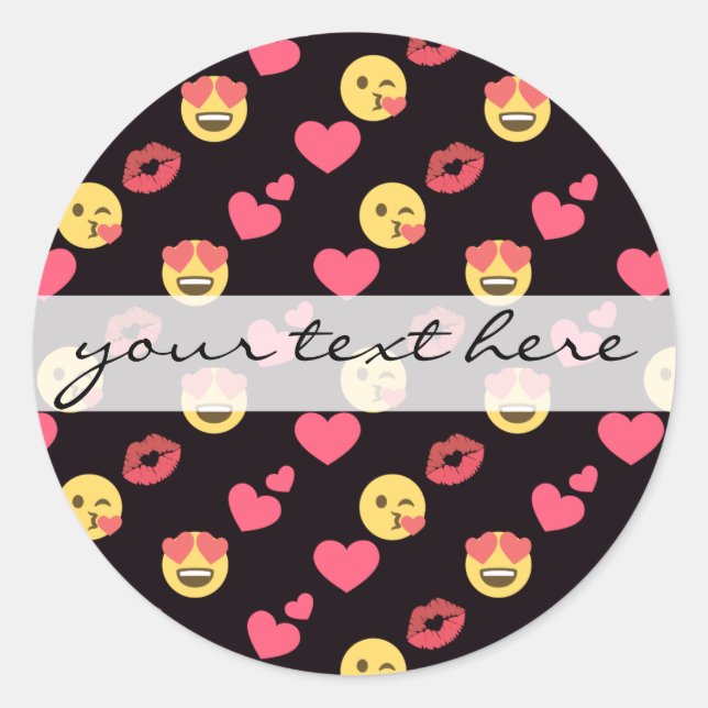 cute sweet emoji love hearts kiss lips pattern classic round sticker (Front)