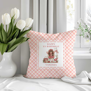 Cute Sweet Fairy Girl Blush Floral Birthday Pillow