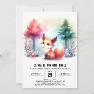 Cute Sweet Fox Birthday digital Invitation