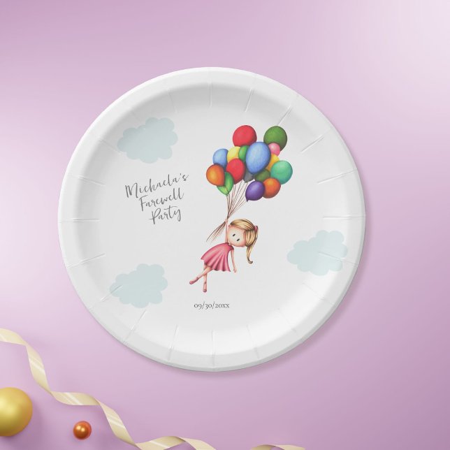 Cute Sweet Girl with Balloons Party Supplies Paper Plate (Creator Uploaded)