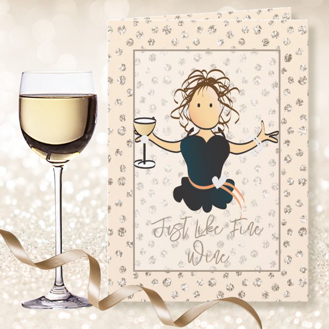 Cute Sweet Girly Peach Glitter Fine Wine Birthday  Card (Creator Uploaded)