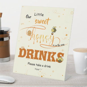Cute Sweet Honey & Kawaii Eyeball Text Drinks Pedestal Sign