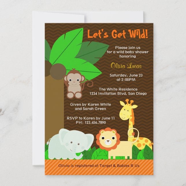 Cute Sweet Jungle Animals Baby Boy Baby Shower Invitation (Front)