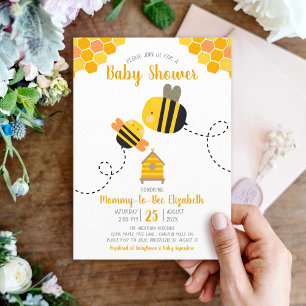 Cute Sweet Kawaii Mummy to Bee Themed Baby Shower Invitation
