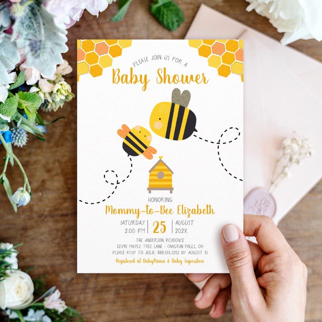 Cute Sweet Kawaii Mummy to Bee Themed Baby Shower Invitation (Creator Uploaded)