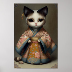 Cute Sweet Kitty as Geisha Girl Art Poster