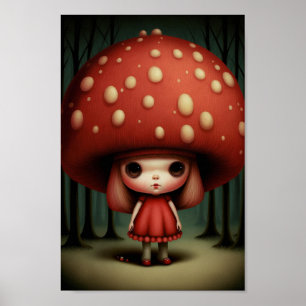 Cute Sweet Little Bid Eyed Mushroom Girl Art Poster