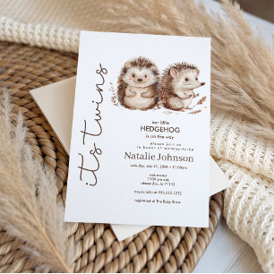 Cute Sweet Little Hedgehog Its Twins Baby Shower Invitation