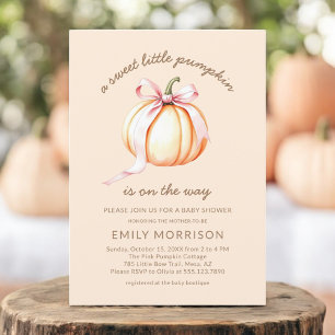 Cute Sweet Little Pumpkin Pink Bow Baby Shower Invitation