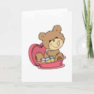cute sweet little teddy bear eating valentine choc holiday card
