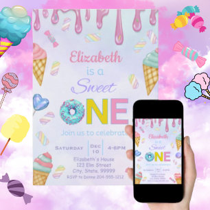 Cute Sweet One Birthday Invitation for Girl  