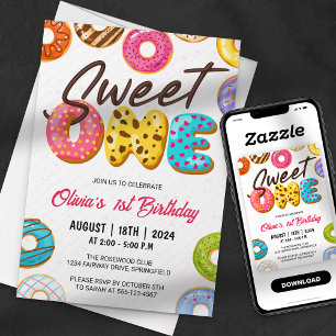 Cute Sweet One Doughnut 1st Birthday Invitation