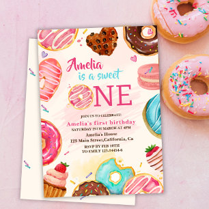 Cute Sweet one doughnut girl 1st birthday Invitation