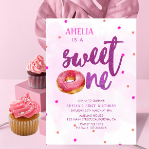Cute Sweet one doughnut girl 1st birthday Invitation