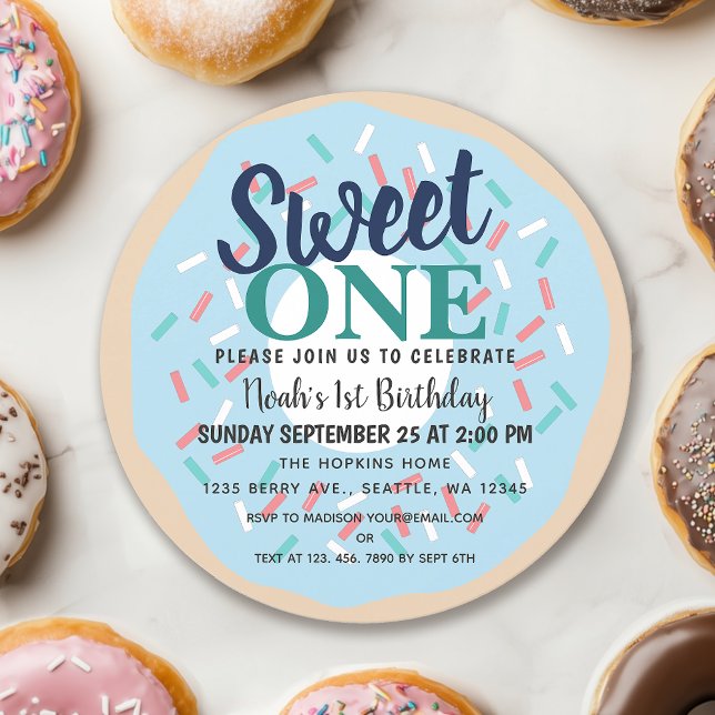 Cute Sweet One Doughnut Kids First Birthday Invitation (Creator Uploaded)