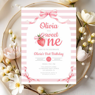Cute Sweet One Strawberry Girl 1st Birthday Invitation