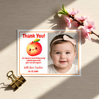 Cute Sweet Peach First Birthday Thank You Card