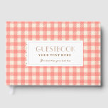 Cute sweet peach pink gingham plaid checked party guest book<br><div class="desc">Size: 9" x 6"</div>