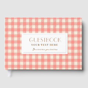 Cute sweet peach pink gingham plaid checked party guest book