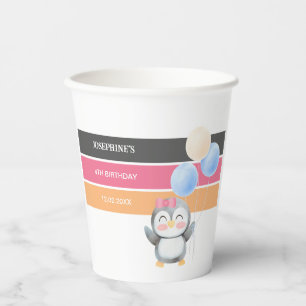 Cute Sweet Penguin Balloon Girl Birthday Paper Cups