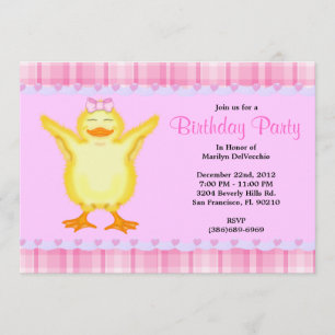 CUTE Sweet Pink card with Yellow Duck Birthday