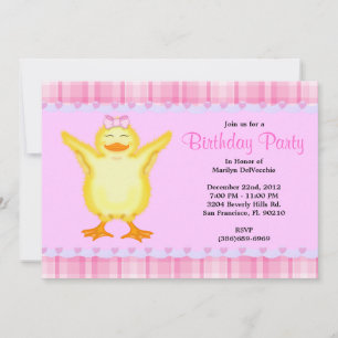 CUTE Sweet Pink card with Yellow Duck Birthday