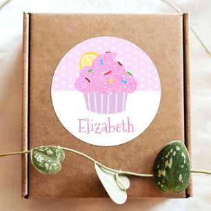 Cute sweet pink cupcake hearts girly modern school classic round sticker