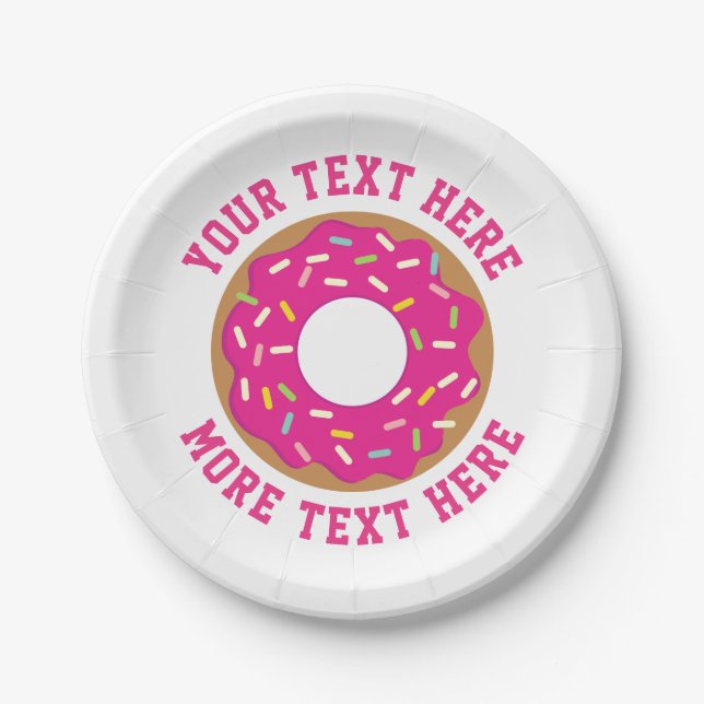Cute sweet pink doughnut girl's Birthday party pla Paper Plate (Front)