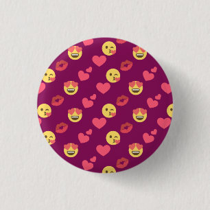 Cute Sweet Pink Emoji Love Hearts Kiss Pattern 3 Cm Round Badge