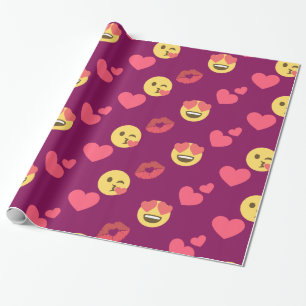 Cute Sweet Pink Emoji Love Hearts Kiss Pattern Wrapping Paper
