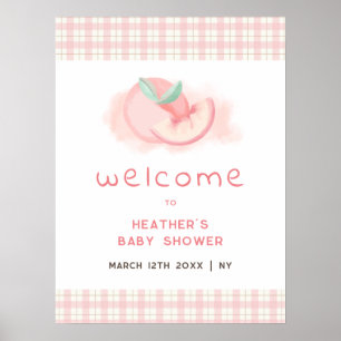 Cute Sweet Pink Gingham Peach Baby Shower Welcome Poster