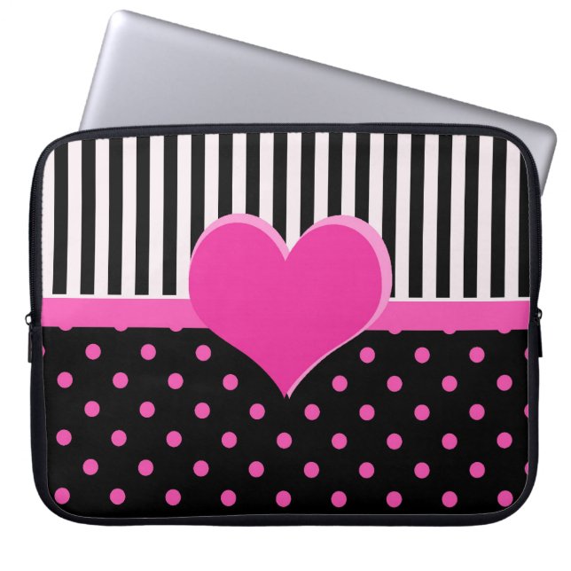 Cute, sweet pink polka dots. laptop sleeve (Front)