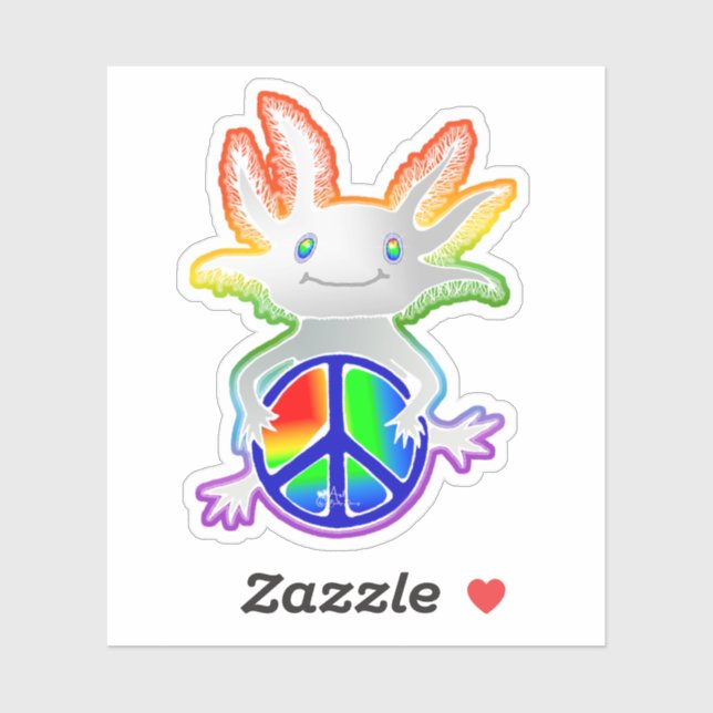 Cute Sweet Rainbow Axolotl w/Peace Sign Sticker (Sheet)