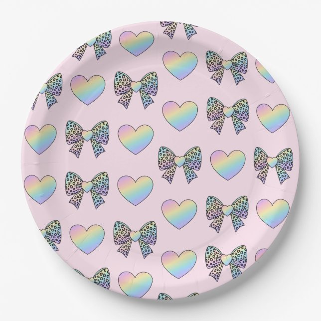  cute sweet rainbow hearts pastel gradient pattern paper plate (Front)