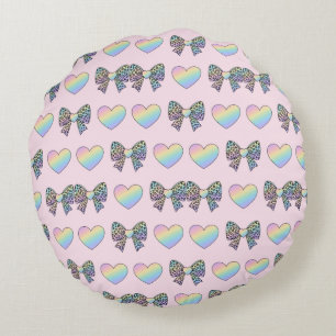  cute sweet rainbow hearts pastel gradient pattern round cushion