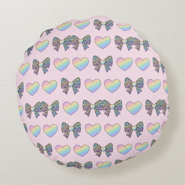  cute sweet rainbow hearts pastel gradient pattern round cushion (Back)