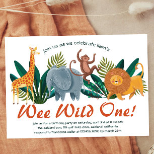 Cute Sweet Safari Animals Birthday Party Kids Invitation