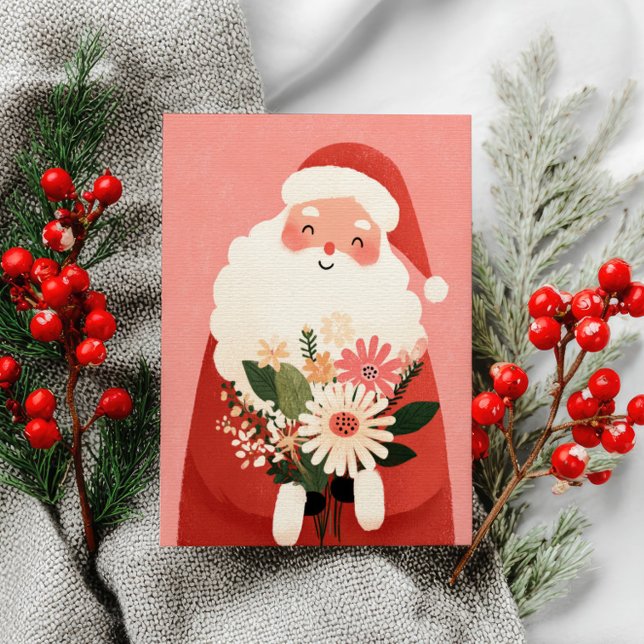 Cute Sweet Santa Claus Festive Floral Christmas Postcard (Creator Uploaded)
