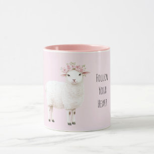 Cute Sweet Sheep Pink Floral Roses Mug