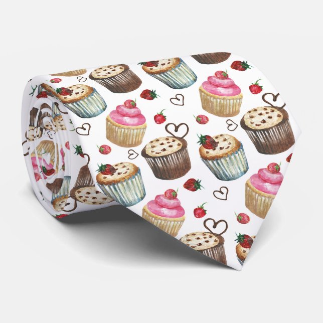 Cute sweet shop cupcake berry pattern tie (Rolled)