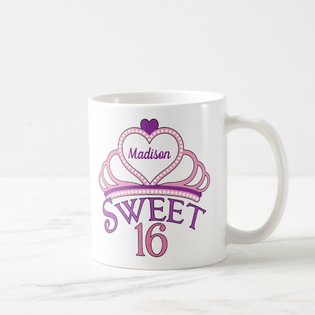 Cute Sweet Sixteen Birthday Girl Pink 16 Monogram Coffee Mug (Right)