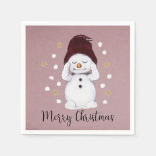 Cute sweet snowman pink Christmas Napkin