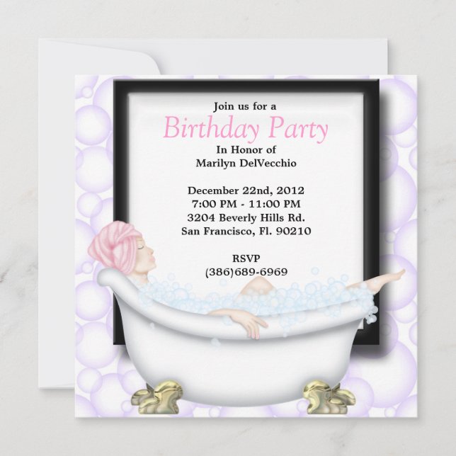 CUTE Sweet Spa Bath Massage and Beauty Party Invit Invitation (Front)