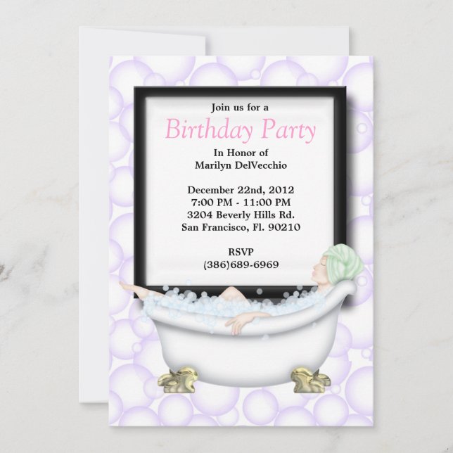 CUTE Sweet Spa Bath Massage and Beauty Party Invit Invitation (Front)